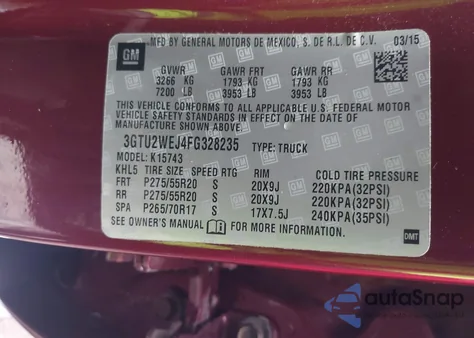 2015 GMC Sierra 1500 Denali from USA, damaged, VIN 3GTU2WEJ4FG328235